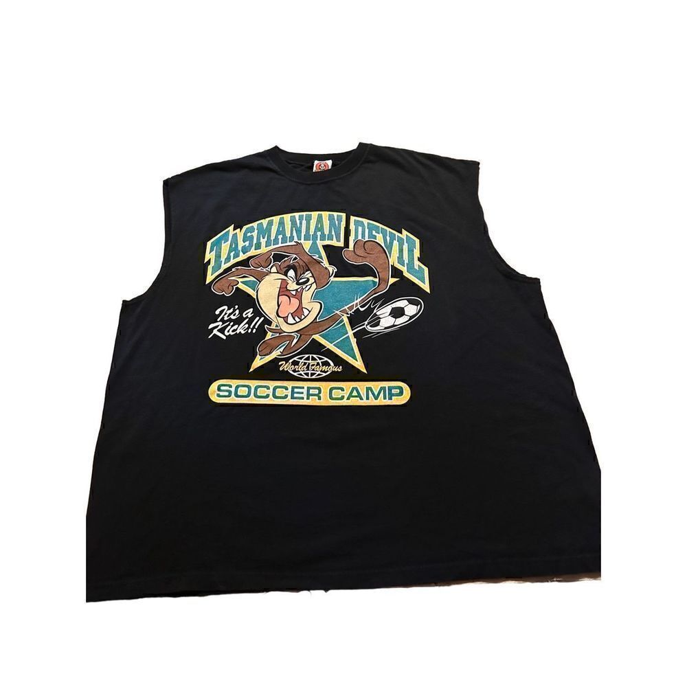 Vintage 90s Taz Tasmanian Devil Looney Tunes Soccer Camp Mens Tank Top Shirt 2XL